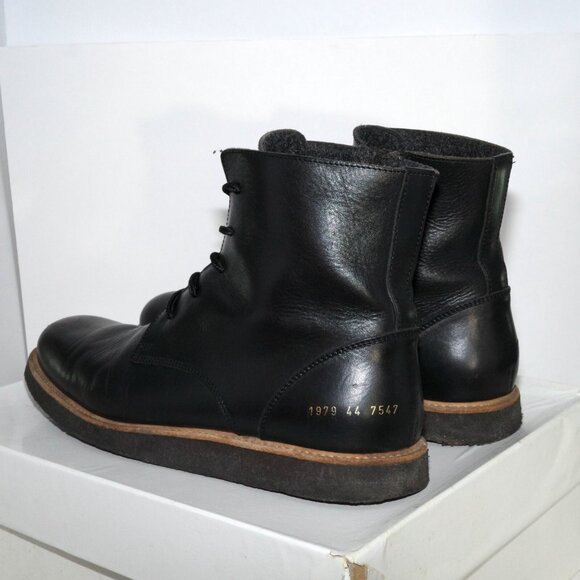Common Projects Combat Boot Black Leather Side Zip 1979 Size 44 US 11 Mens Italy - Picture 7 of 13
